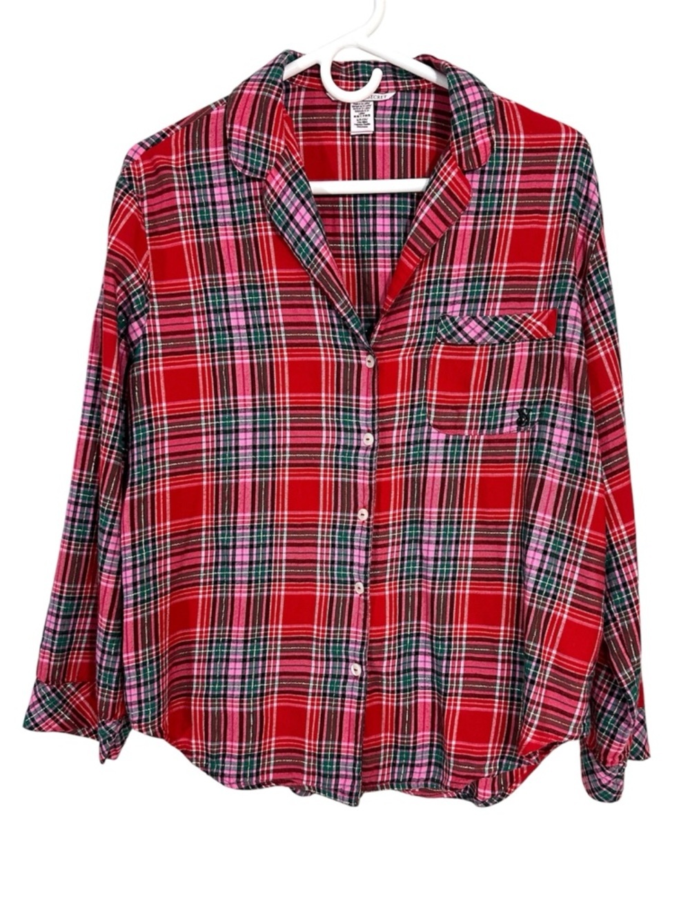 Victoria’s Secret Flannel Pajama Top In Red, Green And Pink